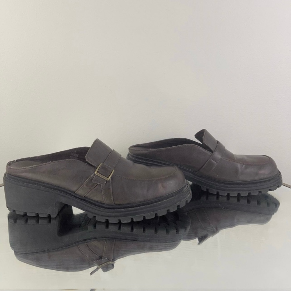 UNIONBAY Vintage 90s Y2K Brown Faux Leather Platform Chunky Heel Slip On Loafers - Picture 2 of 11